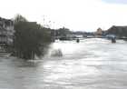 Blick von der Steinernen Brücke auf den überschwemmten Unteren Wöhrd mit der Eisernen Brücke im Hintergrund